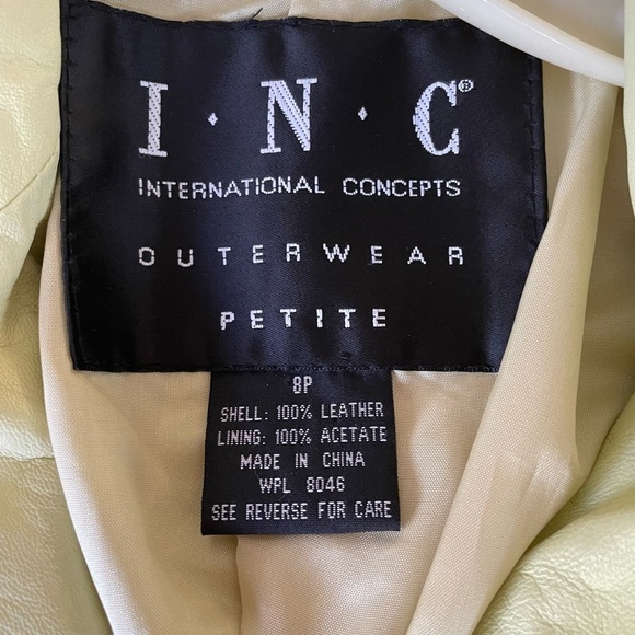 Inc International women’s Lemon green genuine leather Jacket size 8 P - Picture 3 of 6